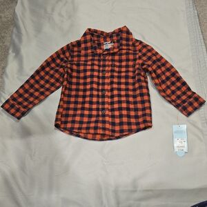 Cat & Jack Plaid Shirt in Orange and Dark Blue - Boys 3T